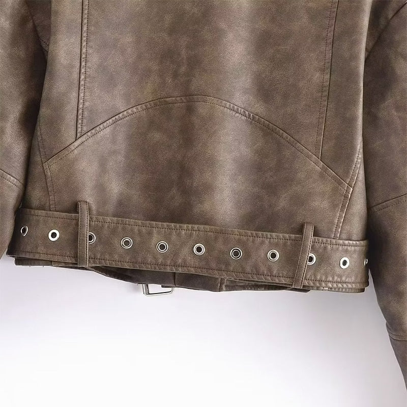 Turn Down Collar Gradient Leather Jackets