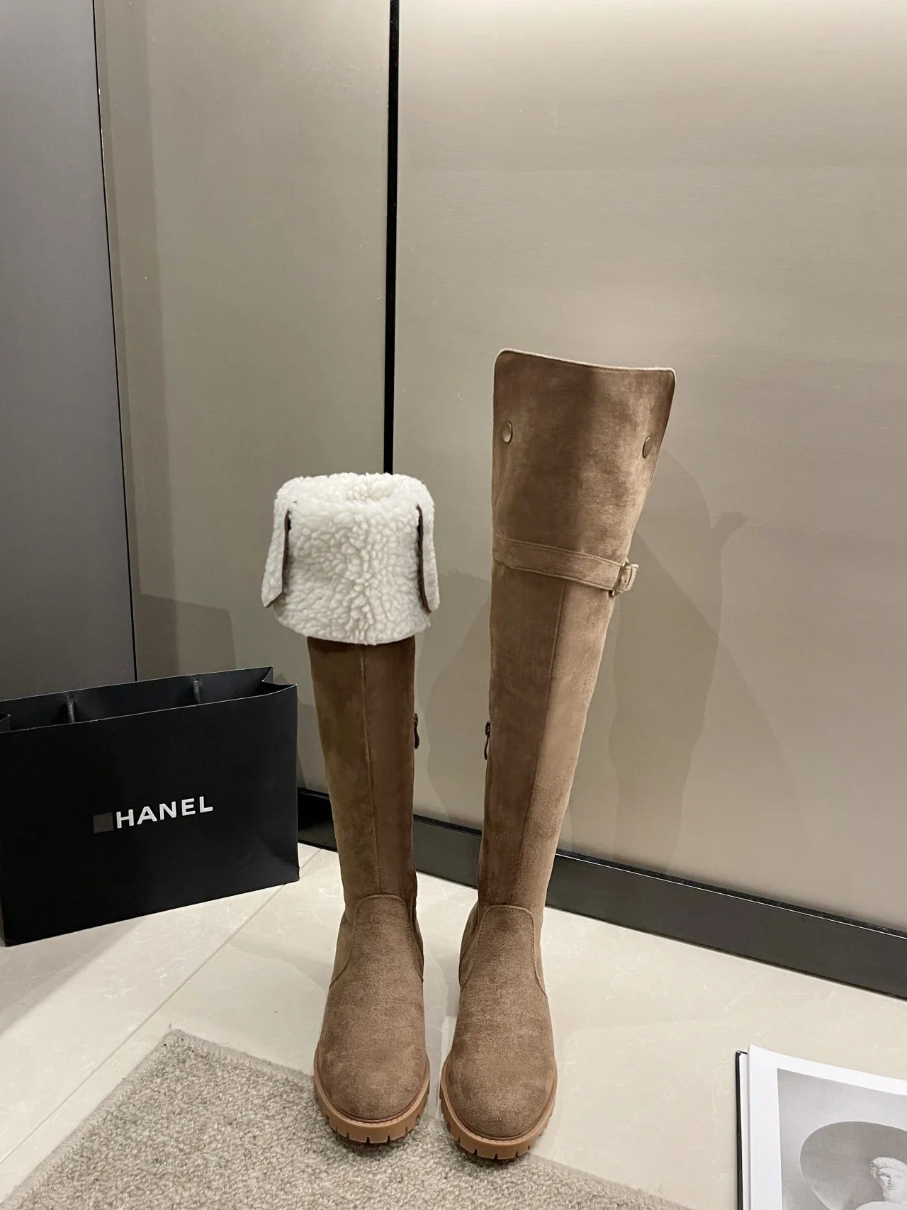 2024 Modern Knee-High Suede Boots: Square Heel, Winter Shoes