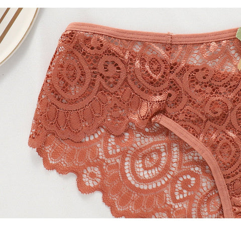 2PCS/Set Panties Lace Underwear Low-Waist Briefs Hollow Out G String Underpant Transparent Female Lingerie