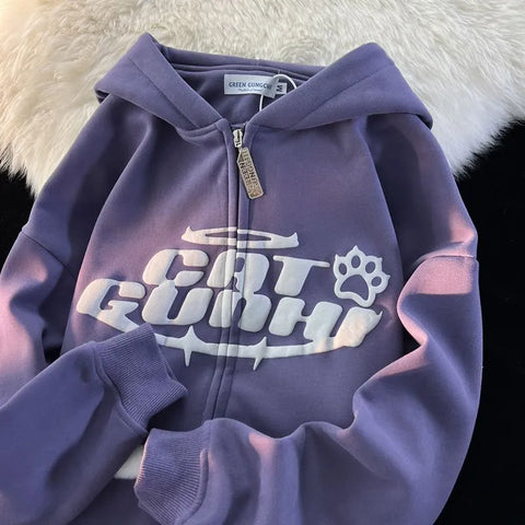 Winter Autumn Long Sleeve Sweety Cat Print Hoodies