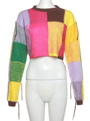 Multi-Color Cropped O-Neck Sweater: Streetwear Casual Style for Autumn/Winter