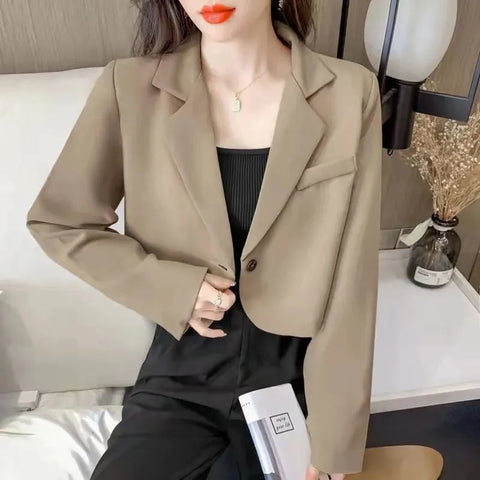 Elegant Office Style Button Up Cropped Blazers