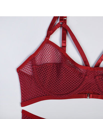 4-teiliges Dessous-Set, intimes Bralette-Höschen, exotisches Strumpfband-Unterwäsche-Set, Damen-String, BH, Höschen, fester Tanga