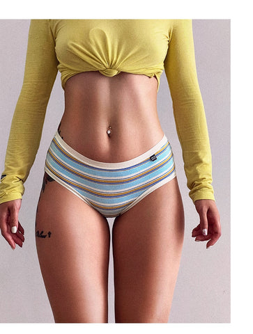 Colored Striped Panties Low Waist Cotton Lingerie Seamless Briefs Underwear Intimates