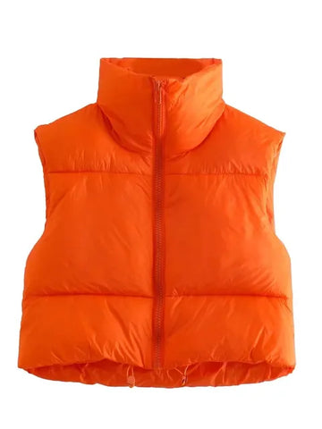 Stand Collar Sleeveless Lightweight Zip Up Puffy Vest