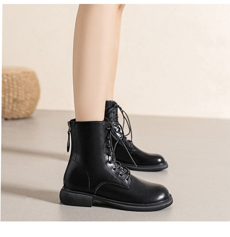 Round Head Lace Up Chelsea Boots For Winter