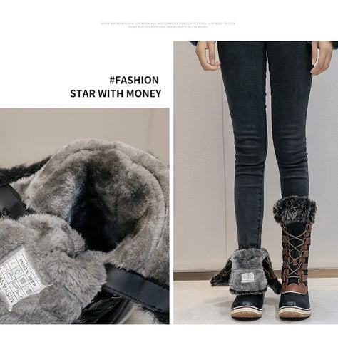 Winter High Lace-Up Snow Boots: Warm, Fur-Lined Mid-Calf Shoes