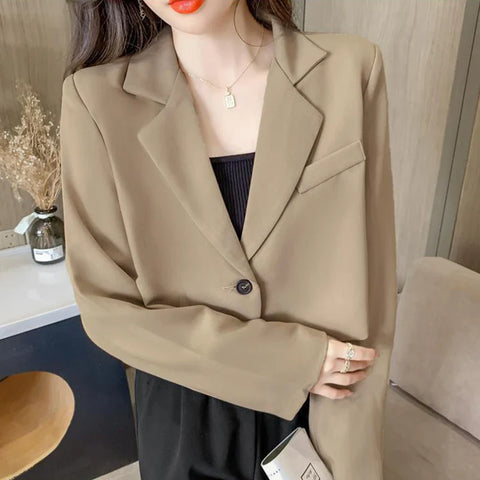 Elegant Office Style Button Up Cropped Blazers