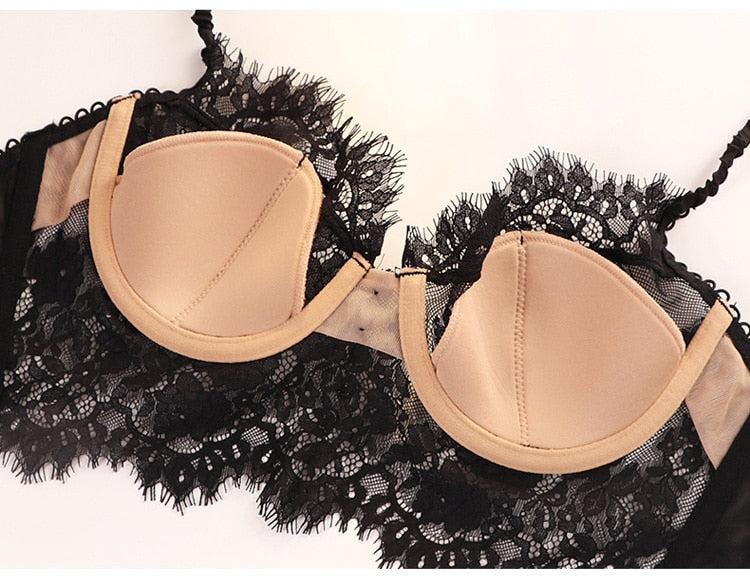 Classic Bra Ultra Thin Lace Underwear Push Up Brassiere Lingerie Transparent Eyelash Bralette