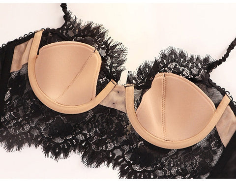 Classic Bra Ultra Thin Lace Underwear Push Up Brassiere Lingerie Transparent Eyelash Bralette