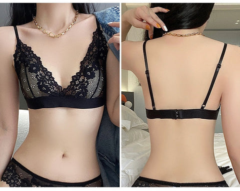 Französische ultradünne Bralette, einfarbige Spitzenunterwäsche, atmungsaktiver, kabelloser Damen-BH, nahtlose Dessous