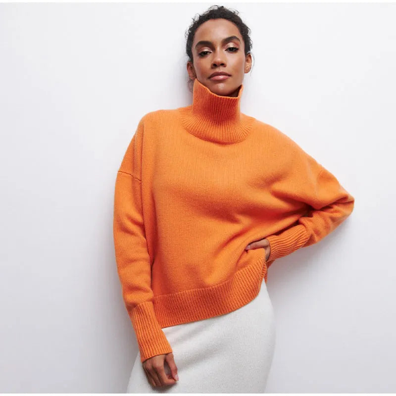 Solid Turtleneck Long Sleeve Pullover