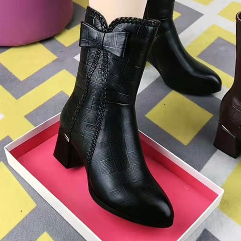 Butterfly Knot Design Elegant Mid-Calf Boots