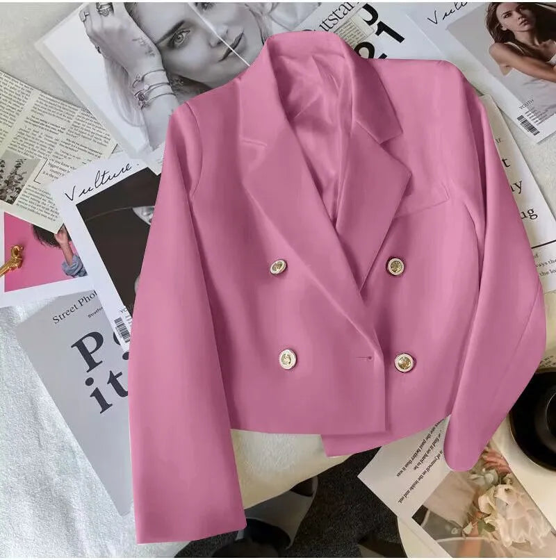 Pink Double Breasted Crop Blazer Jackets