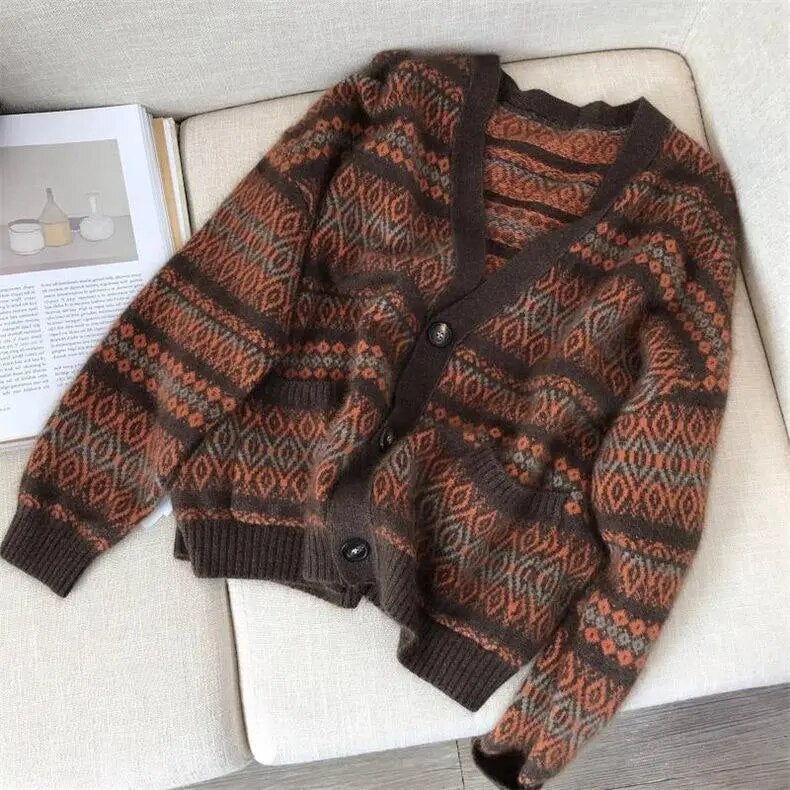 Autumn Jacquard Weave Knitted Cardigan