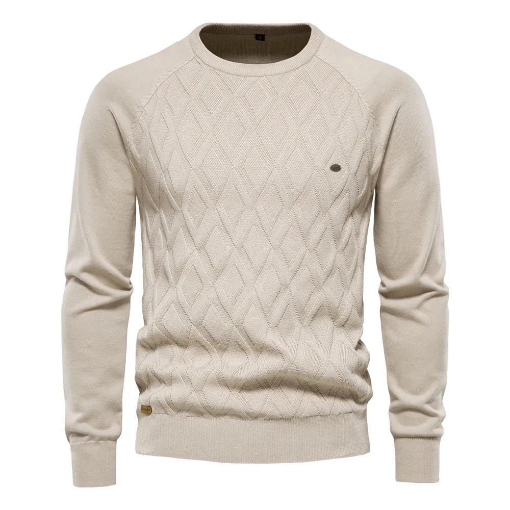 Argyle Basic Solid Color O-Neck Long Sleeve Knitted Men Sweaters