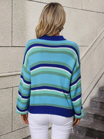 2024 Autumn/Winter Striped O-Neck Sweater: O-Neck, Long Sleeves, Oversized Fit