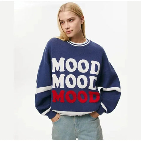 MOOD X3 Autumn Casual Crew Neck Long Sleeve Pullover Sweaters