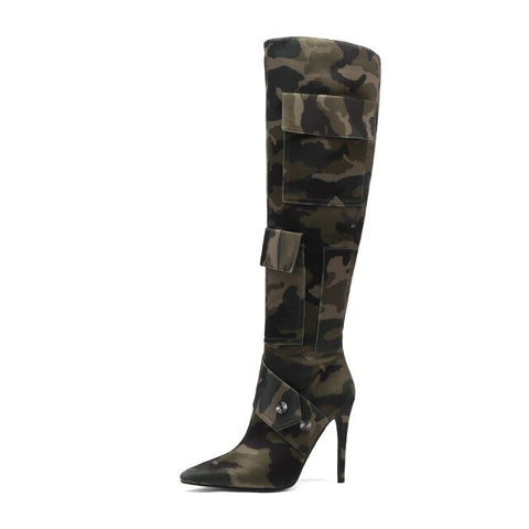 Camouflage Thin High Heel Knee High Boots