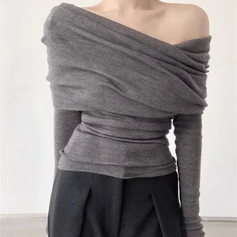 Long Sleeve Off Shoulder Thin Sweaters