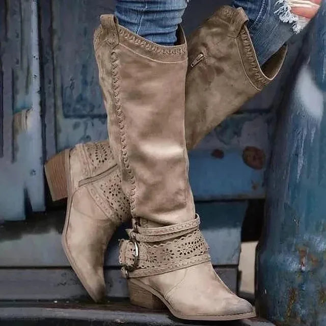 Hollow Out Big Buckle Western Cowboy Boots