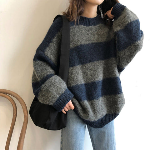 Color Block Striped Loose Fit Winter Sweater