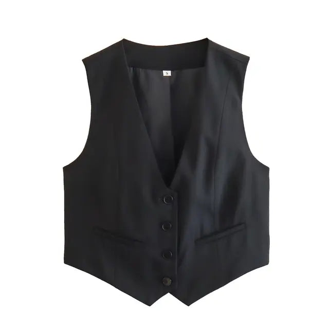 V-Neck Sleeveless Cropped Blazer Vest