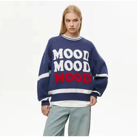 MOOD X3 Autumn Casual Crew Neck Long Sleeve Pullover Sweaters