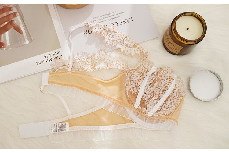 Ultra Thin Lace Underwear Sets Push Up Brassiere French Eyelash Bra Lingerie Female Transparent Bra And Panty