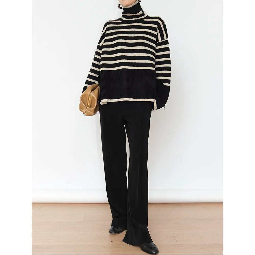 Cool Elegant Striped Loose Style Winter Sweaters