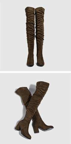 Elegante Overknee-Stiefel im Winterstil mit dickem Absatz