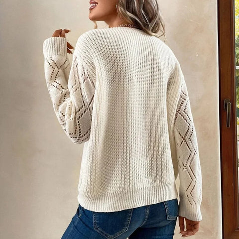 Lace V-Neck Knitted Long Sleeve Sweaters