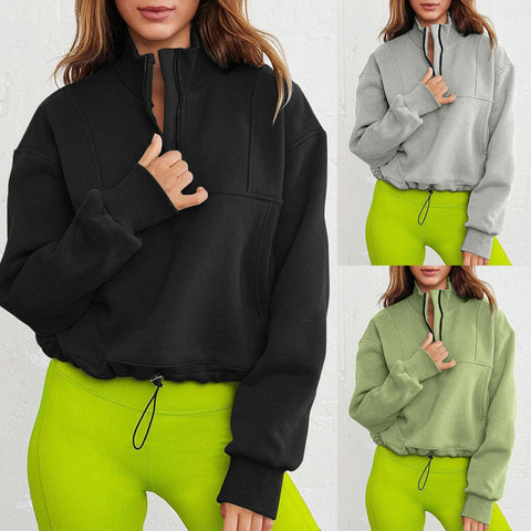 Long Sleeve Solid Color Zipper Collar Sweatshirts