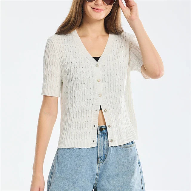 Straight Style Button Down Thin Cropped Cardigan