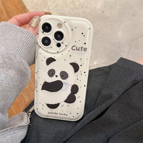 Compatible for iPhone Case Clear Cute Back Panda Lovely Case Girls Woman Girly Soft TPU Bumper Protective Silicone Slim Shockproof Case for iPhone 11 12 13 14 15