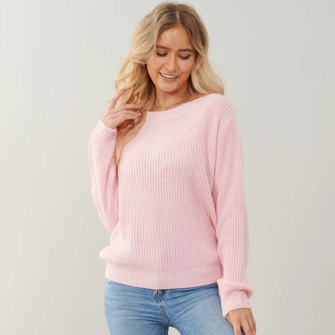 High Quality Pink O-Neck Knitted Sweater