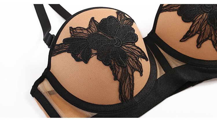 French High Quality Lingerie Underwear Push Up Lace Embroidery Brassiere Gather Bra Hight Waist Panty Sets