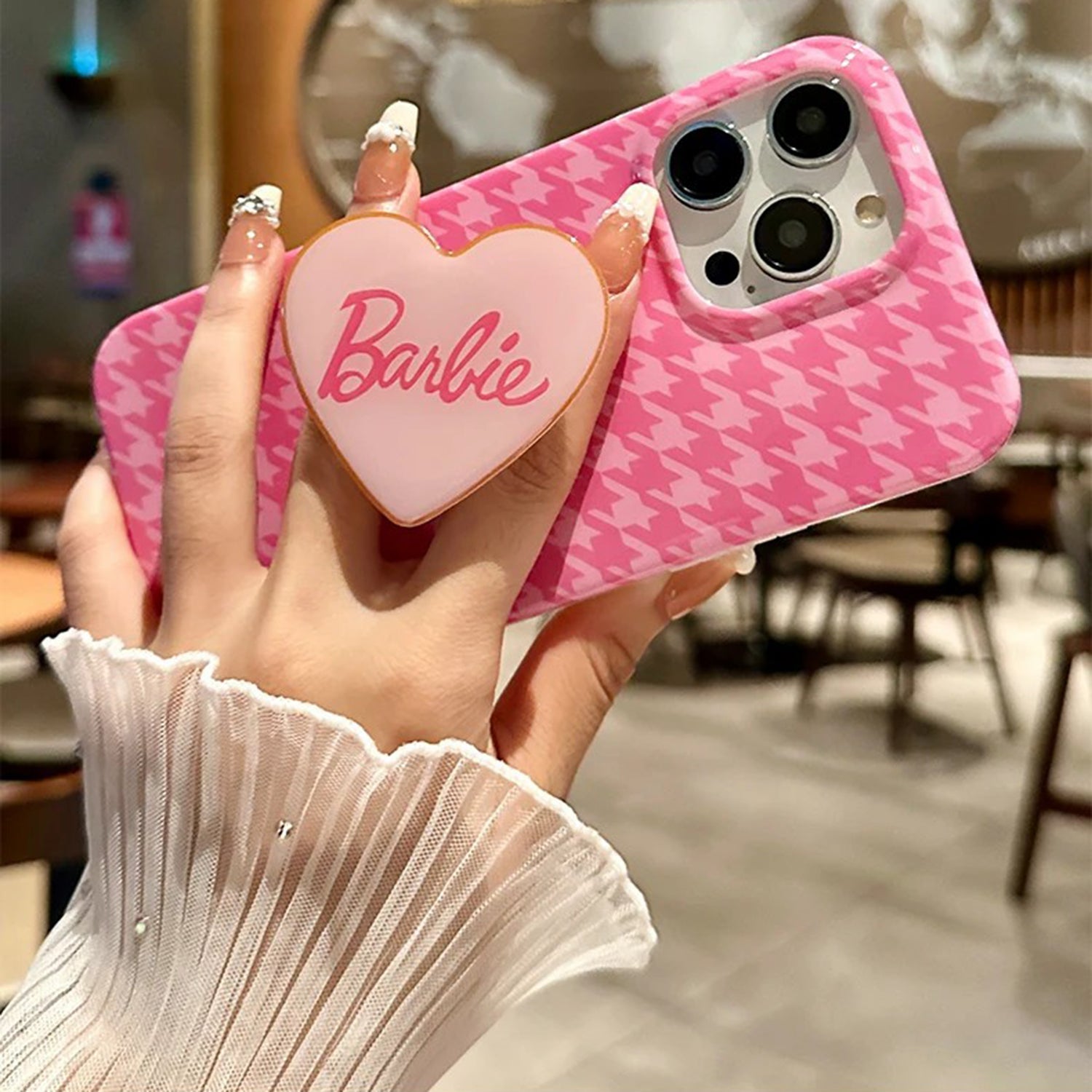 Barbie Pink Houndstooth iPhone Case Simple Barbie Girl Phone Case Compatible With iPhone 15 14 13 12 11 Serie