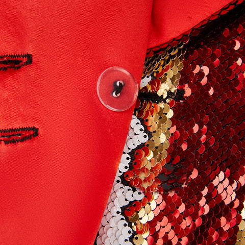 Red Slim-Fit Suit Jacket with Sequin Decoration: Ideal for Weddings, Parties