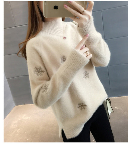 Snow Flake Theme Mink Cashmere Sweaters