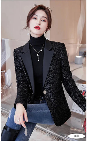 Sequined Shiny Long Sleeve Casual Office Style Blazer Coat