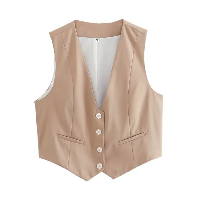 V-Neck Sleeveless Cropped Blazer Vest