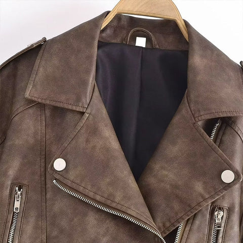 Turn Down Collar Gradient Leather Jackets