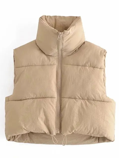 Stand Collar Sleeveless Lightweight Zip Up Puffy Vest