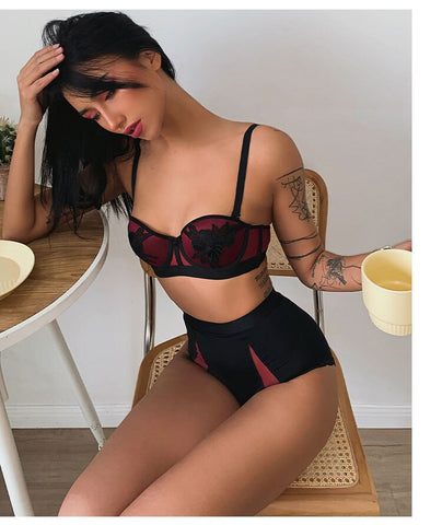 Französische hochwertige Dessous-Unterwäsche Push-Up-Spitzenstickerei-Büstenhalter-Sammel-BH mit hoher Taille und Höschen-Sets