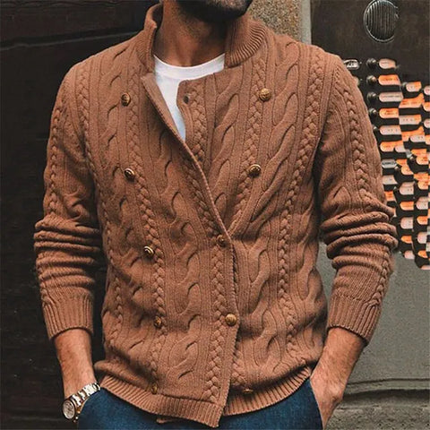 Stand Collar Double Breasted Men's Knitted Cardigan Sweaters