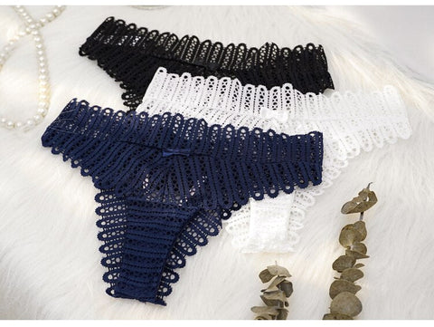 3PCS/Set Lace Panties Low-waist G String Thong Underwear Female Hollow Out Transparent Temptation Lingerie