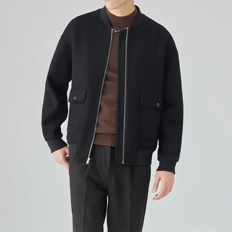 Winter Woolen Jacket for Men: Thick and Stylish Autumn Outerwear with Patch Pockets