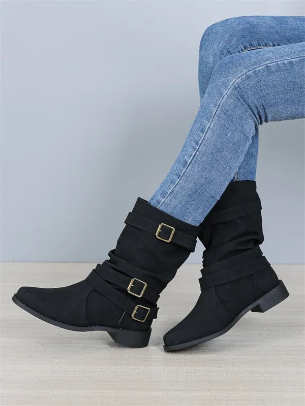 Buckle Decoration Slip on Comfortable Simple Winter Boots