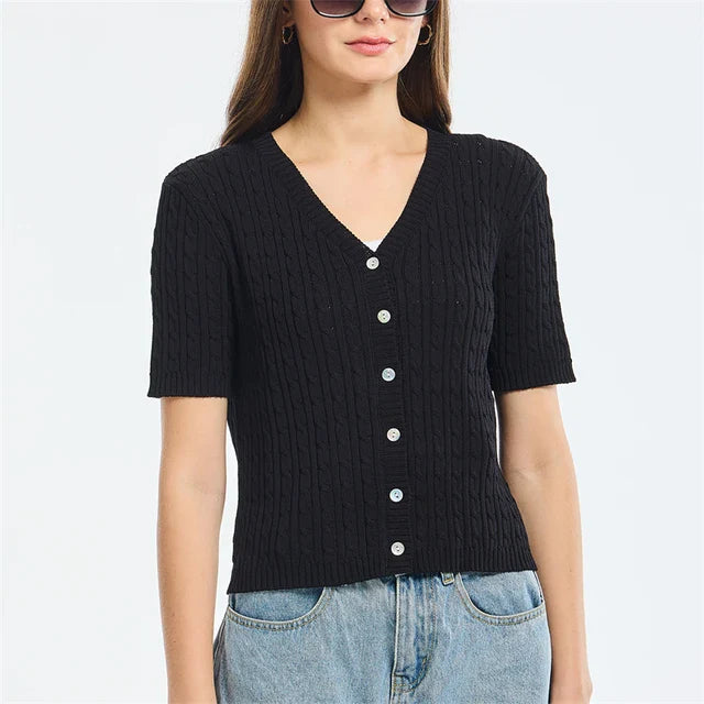 Straight Style Button Down Thin Cropped Cardigan